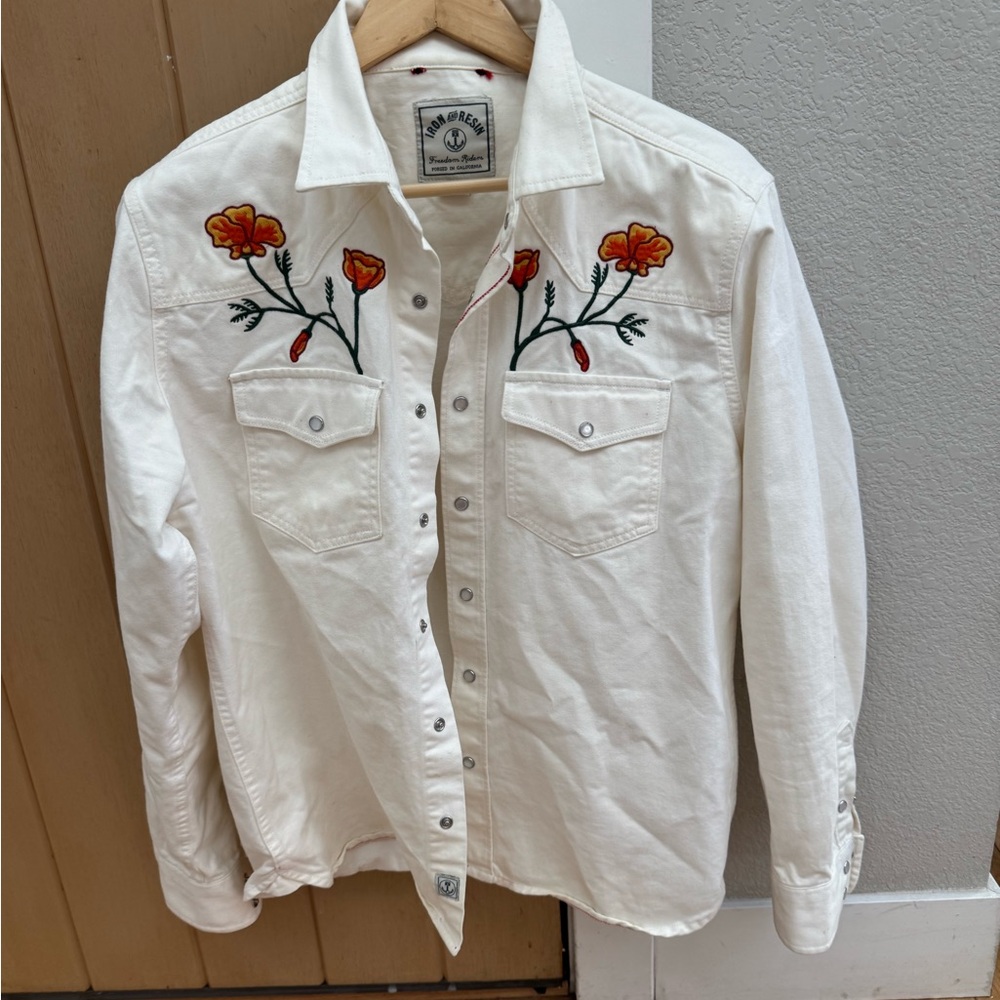 Embroidered White Denim Shirt